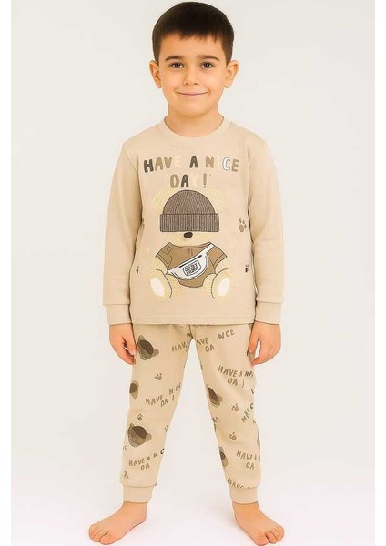 Ekru Ayıcık 4-5-6 Yaş Çocuk Alt Üst Takım Pijama Takım