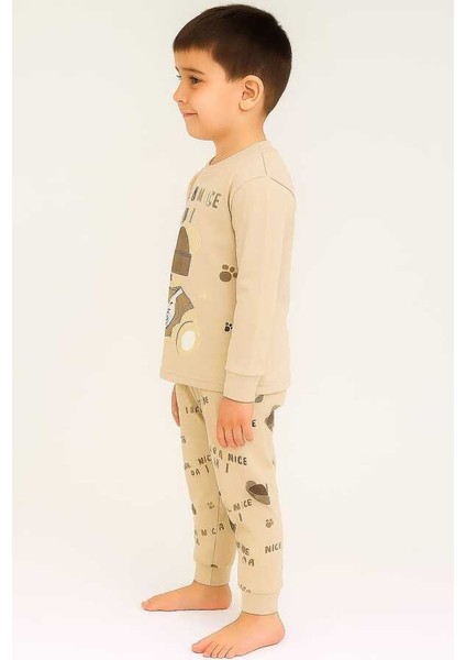 Ekru Ayıcık 4-5-6 Yaş Çocuk Alt Üst Takım Pijama Takım fiyatları