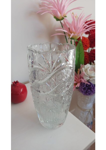 Vintage El Kesme Kristal Cam Vazo 80'ler & 28 cm modelleri