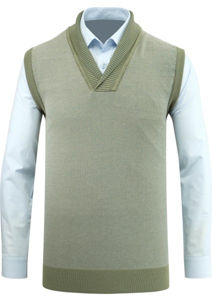 Erkek Şal Yaka Triko Süveter Noktalı Desen Klasik Kalıp - 5250H