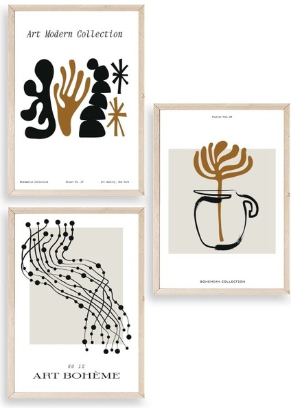 Modern Üçlü Ahşap Çerçeveli Tablo