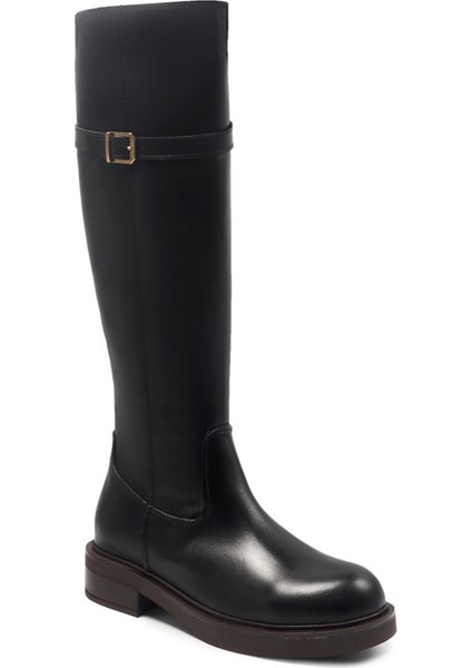 Siyah Klasik Deri Kadın Çizme