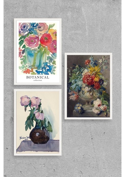 Çiçek Üçlü Ahşap Çerçeveli Tablo fiyatları