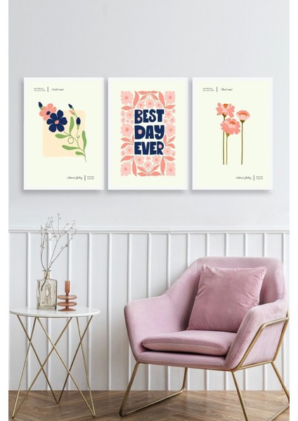 Soyut Üçlü Ahşap Çerçeveli Tablo