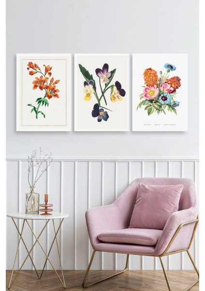 Çiçek Üçlü Ahşap Çerçeveli Tablo fiyatları