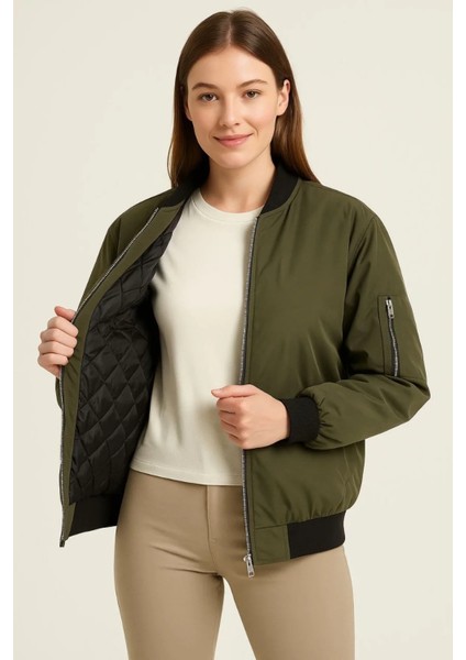 Haki Bomber Ceket - İçi Astarlı Fermuarlı Rahat Kesim Su İtici Özellikli Mont Mevsimlik Dış Giyim fiyatları