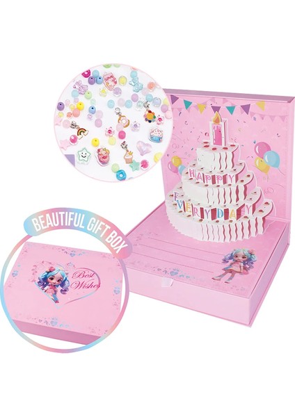 Pasta Şeklinde Hediye Kutulu Takı Bileklik Boncuk Dıy Seti