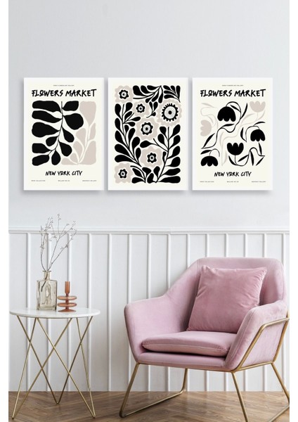 Flower Market Üçlü Ahşap Çerçeveli Tablo fiyatları