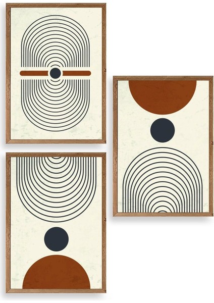 Rahatlatıcı Şekiller Üçlü Ahşap Çerçeveli Tablo