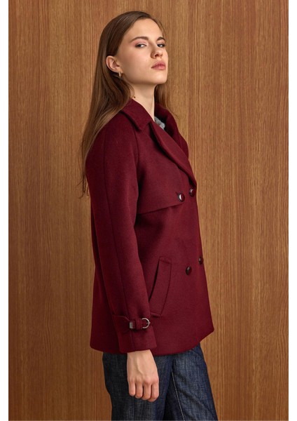 Pelerin ve Kol Patı Detaylı Kruvaze Kısa Kaban MÜRDÜM 3161