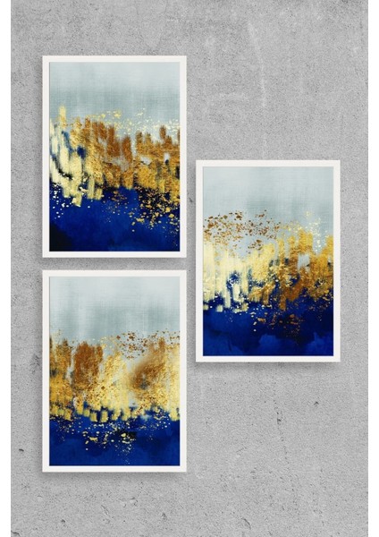 Soyut Üçlü Ahşap Çerçeveli Tablo