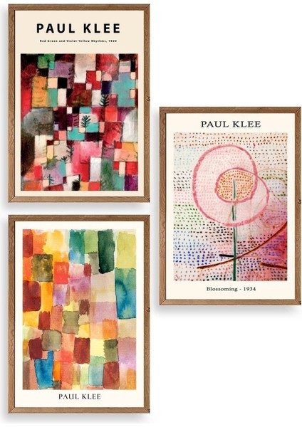 Paul Klee Üçlü Ahşap Çerçeveli Tablo