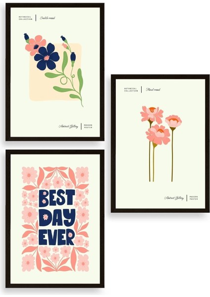 Soyut Üçlü Ahşap Çerçeveli Tablo