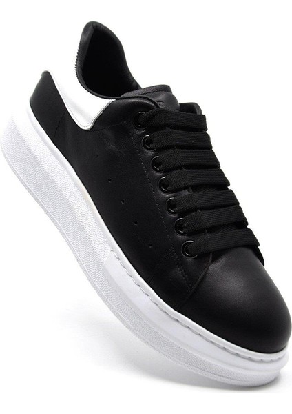 Hakiki Deri Erkek Sneaker Ayakkabı Siyah Beyaz 9838