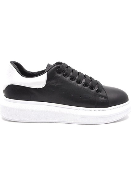 Hakiki Deri Erkek Sneaker Ayakkabı Siyah Beyaz 9838 modelleri