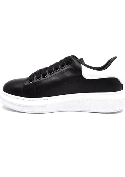 Hakiki Deri Erkek Sneaker Ayakkabı Siyah Beyaz 9838