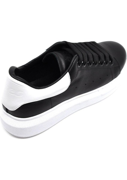 Hakiki Deri Erkek Sneaker Ayakkabı Siyah Beyaz 9838
