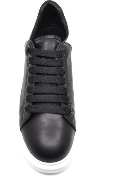 Hakiki Deri Erkek Sneaker Ayakkabı Siyah Beyaz 9838