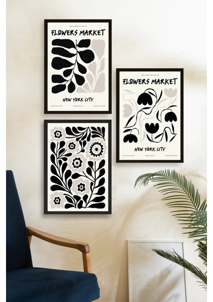 Flower Market Üçlü Ahşap Çerçeveli Tablo fiyatları