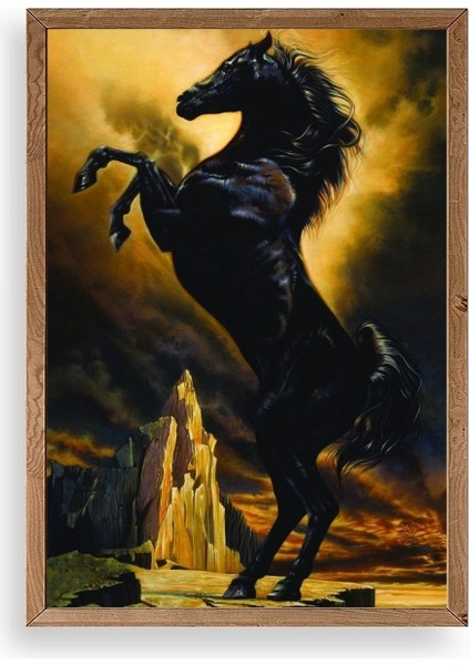 At Ahşap Çerçeveli Tablo