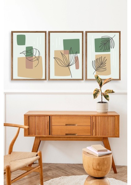 Çiçek Desenli Üçlü Ahşap Çerçeveli Tablo modelleri