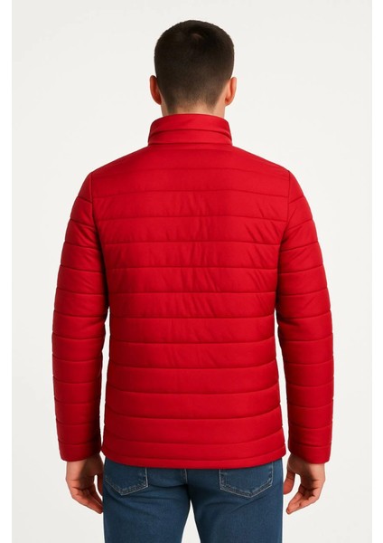 Erkek Kırmızı Su İtici Mikro Kumaş Astarlı Fermuarlı Cepli Bomber Şişme Mont Kışlık Rahat Kesim fiyatları