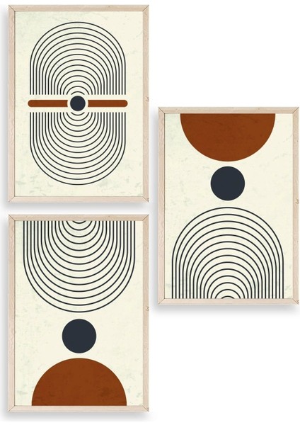 Rahatlatıcı Şekiller Üçlü Ahşap Çerçeveli Tablo