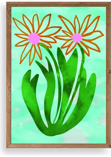 Çiçekler Ahşap Çerçeveli Tablo