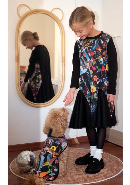 04-12 Yaş Tül Detaylı Elbise - Siyah