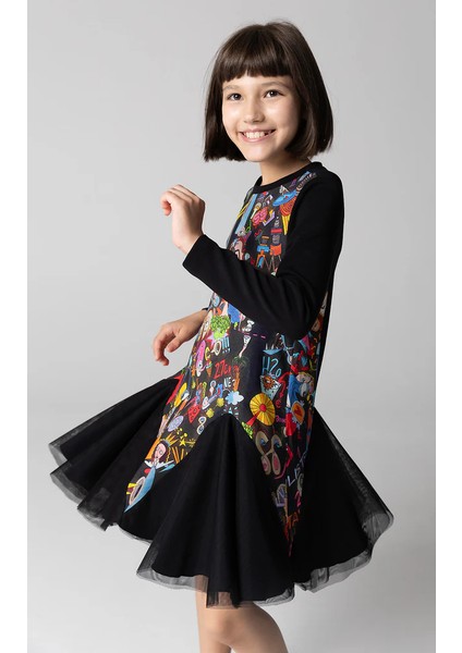 04-12 Yaş Tül Detaylı Elbise - Siyah fiyatları