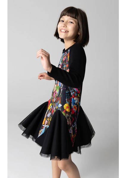 04-12 Yaş Tül Detaylı Elbise - Siyah modelleri