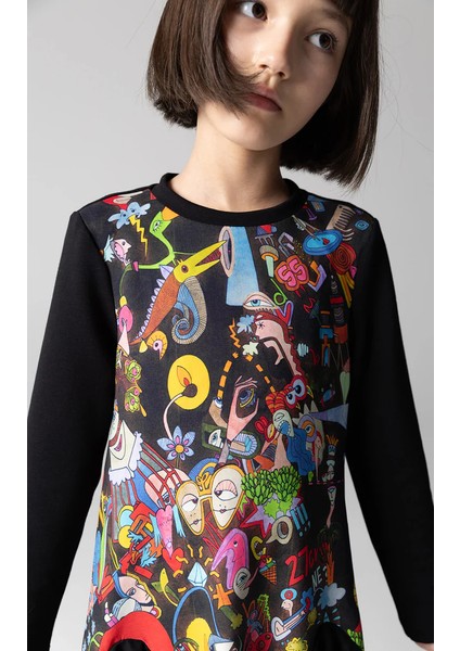 04-12 Yaş Tül Detaylı Elbise - Siyah fırsatları