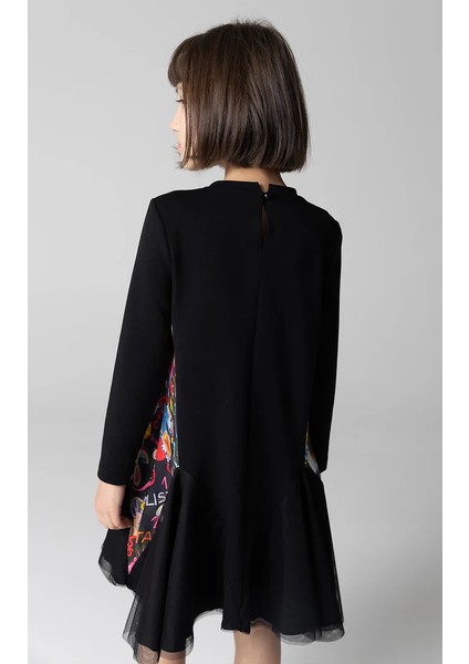 04-12 Yaş Tül Detaylı Elbise - Siyah indirimleri