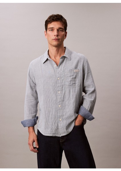 Classic Fit Lacivert Çizgili Erkek Gömlek LV04RC706GX6V Casual Classıc Boardw fiyatları