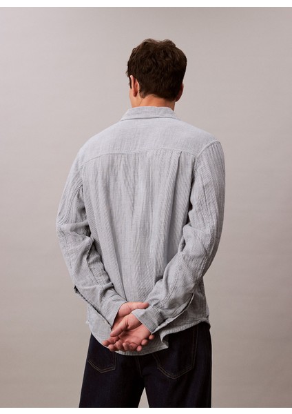 Classic Fit Lacivert Çizgili Erkek Gömlek LV04RC706GX6V Casual Classıc Boardw indirimleri