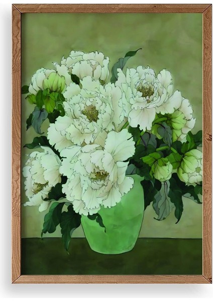 Çiçekler Ahşap Çerçeveli Tablo