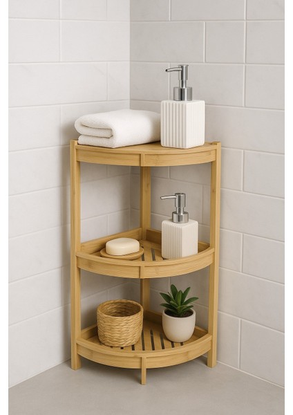 Doğal Bambu 3 Katlı Köşe Banyo Rafı – Suya Dayanıklı Ahşap Organizer BR-6718 fiyatları
