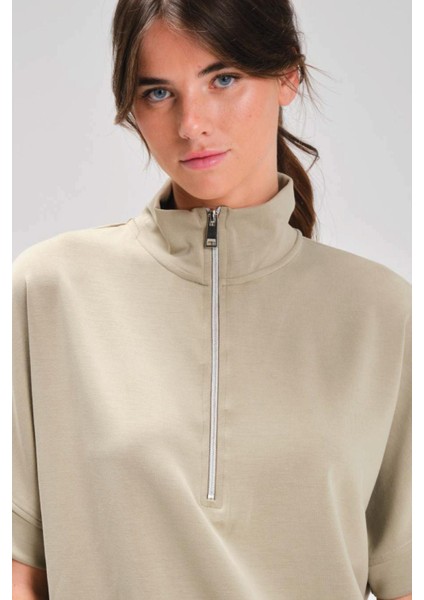 Kadın Kısa Kol Yarım Fermuarlı Lastikli Paça Yeşil Eşofman Takım C0T4N1 fiyatları