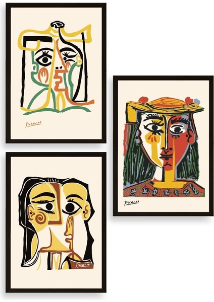 Picasso Üçlü Ahşap Çerçeveli Tablo