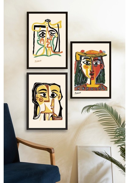 Picasso Üçlü Ahşap Çerçeveli Tablo fiyatları