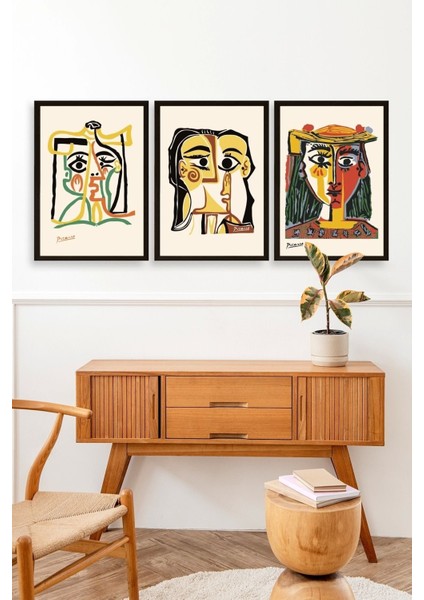 Picasso Üçlü Ahşap Çerçeveli Tablo modelleri