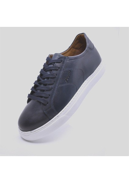 Hakiki Deri Sneaker Spor Erkek Ayakkabı Lacivert 9757