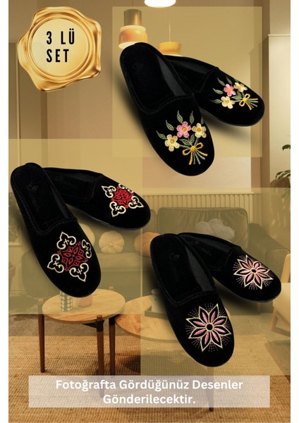 3’lü Paket Kadın Kışlık Terlik Günlük Ev Terliği Misafir Çeyiz Bohça Gelin 3lü Terlik Seti