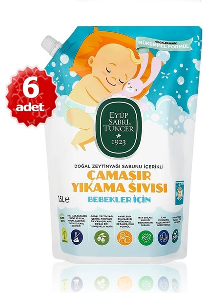 x6 Adet Doğal Zeytinyağı Içerikli Bebek Çamaşır Yıkama Sıvısı 1,5 Lt