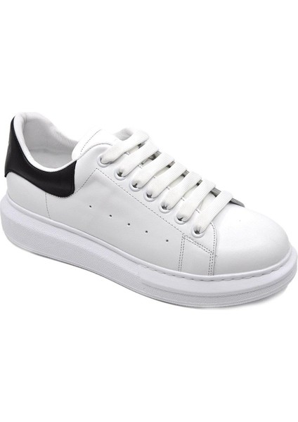 Hakiki Deri Erkek Sneaker Ayakkabı Beyaz Siyah 9838