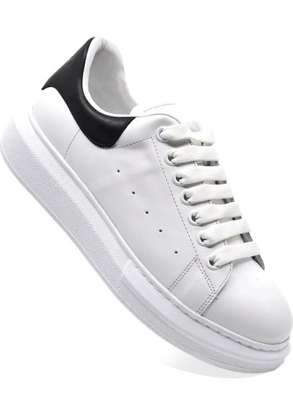 Hakiki Deri Erkek Sneaker Ayakkabı Beyaz Siyah 9838 fiyatları