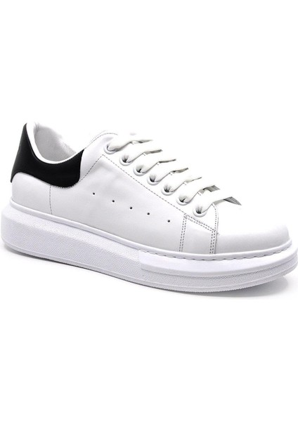 Hakiki Deri Erkek Sneaker Ayakkabı Beyaz Siyah 9838 modelleri