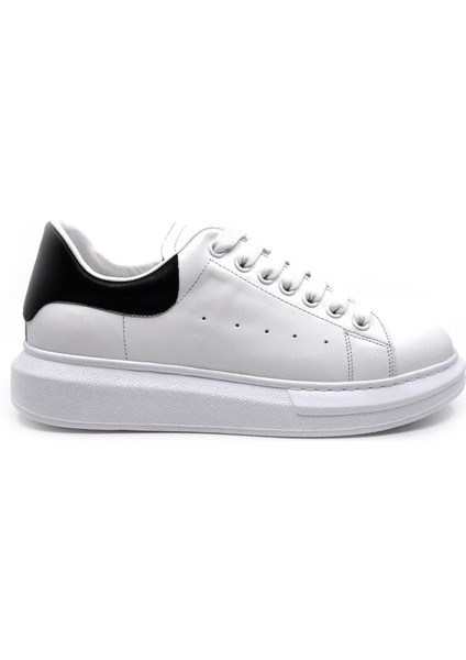 Hakiki Deri Erkek Sneaker Ayakkabı Beyaz Siyah 9838 fırsatları