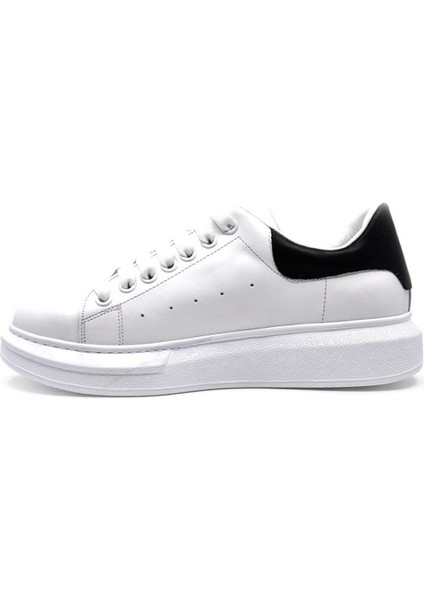 Hakiki Deri Erkek Sneaker Ayakkabı Beyaz Siyah 9838