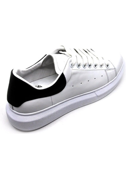 Hakiki Deri Erkek Sneaker Ayakkabı Beyaz Siyah 9838